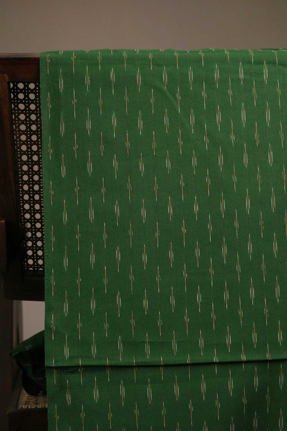 Dark Leaf Green Ikat Cotton Fabric - Image 2