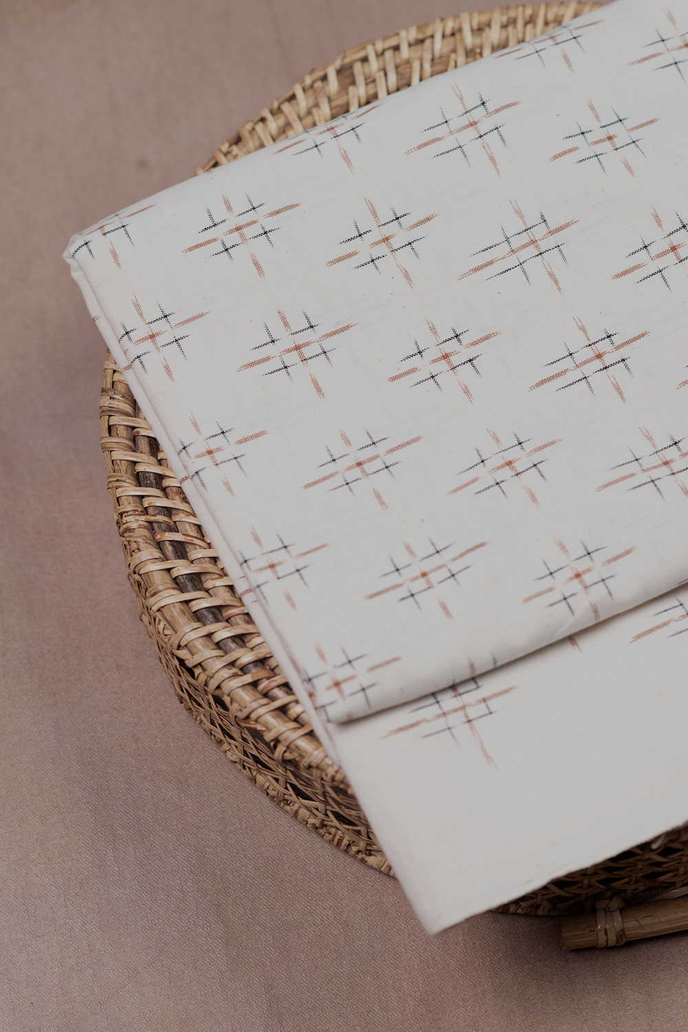Ivory Cream Ikat Cotton Fabric - Image 2