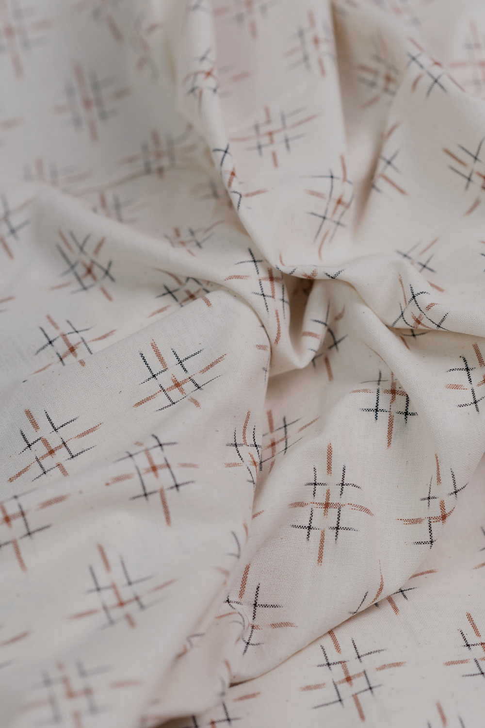 Ivory Cream Ikat Cotton Fabric - Image 3