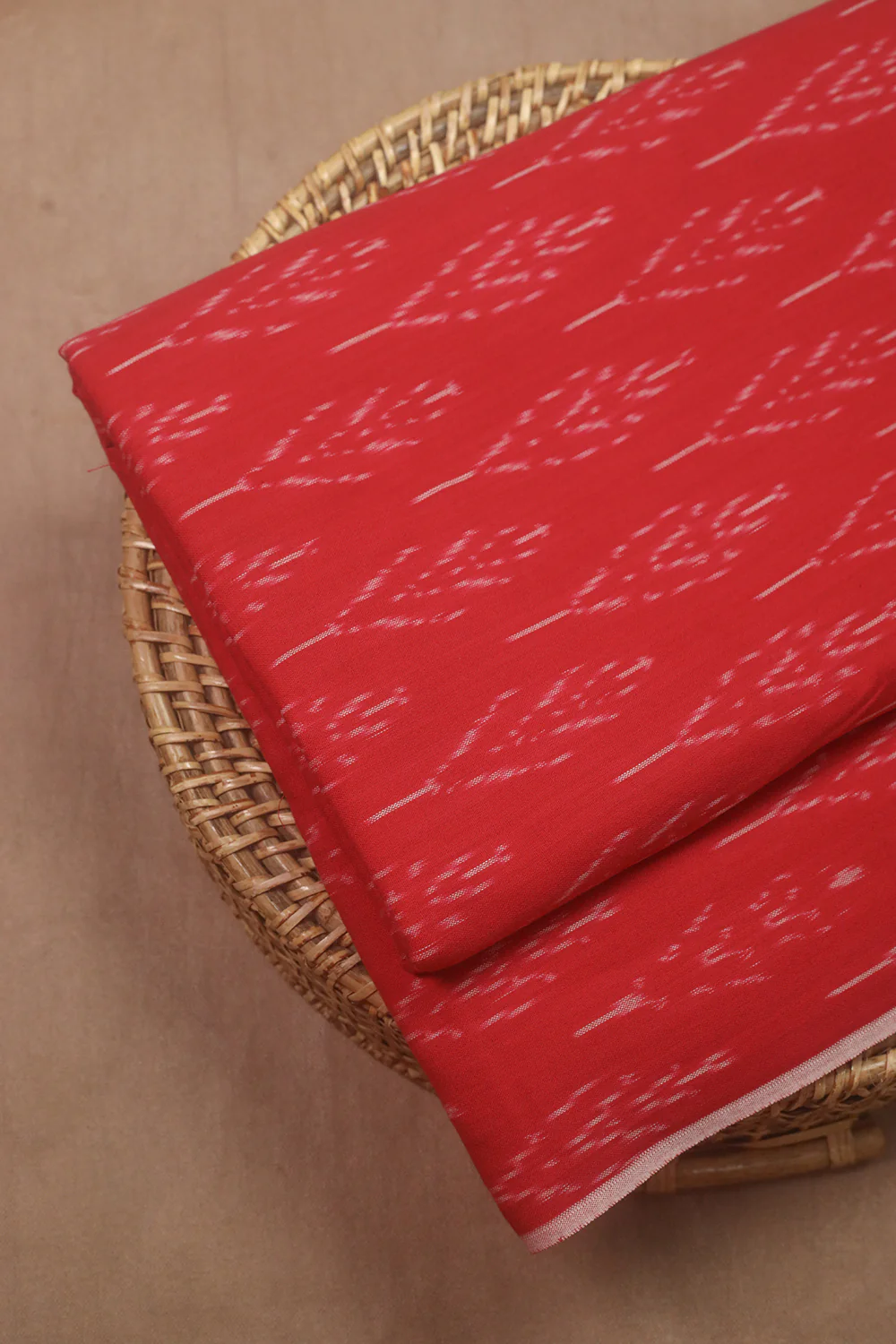 Pinkish Red Ikat Cotton Fabric