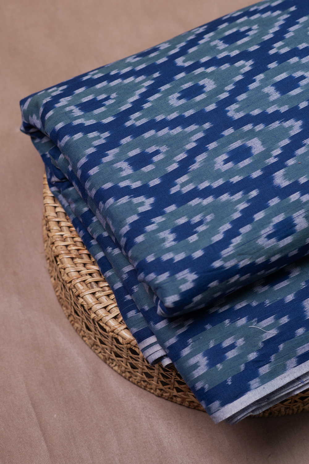 Diagonals on Blue Ikat Cotton Fabric