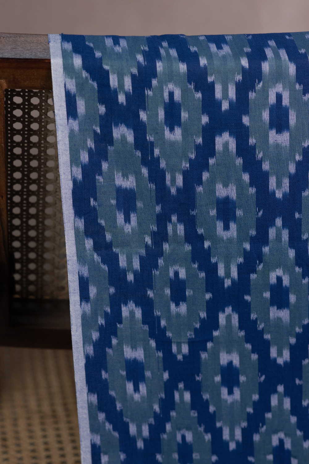 Diagonals on Blue Ikat Cotton Fabric - Image 2