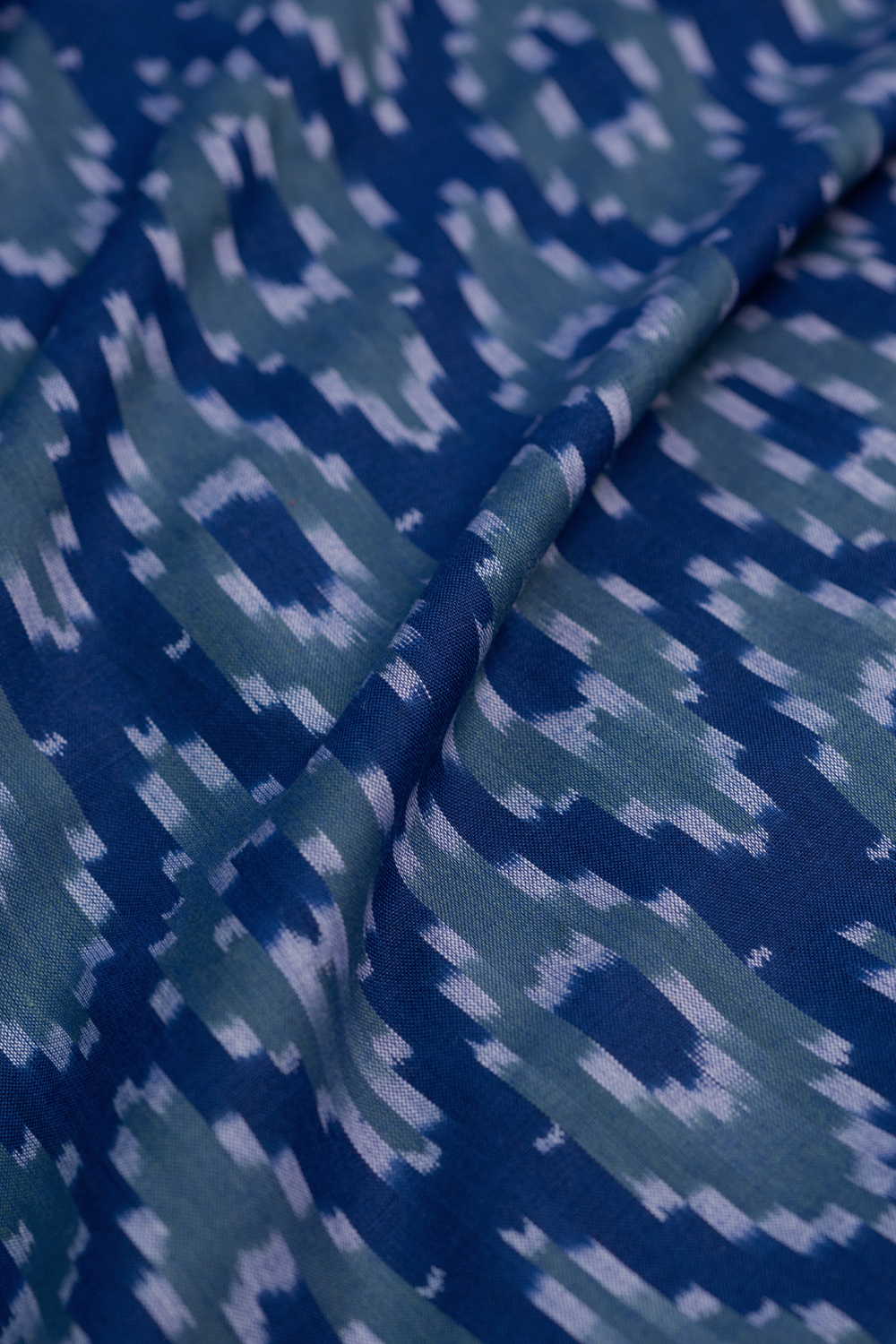 Diagonals on Blue Ikat Cotton Fabric - Image 3