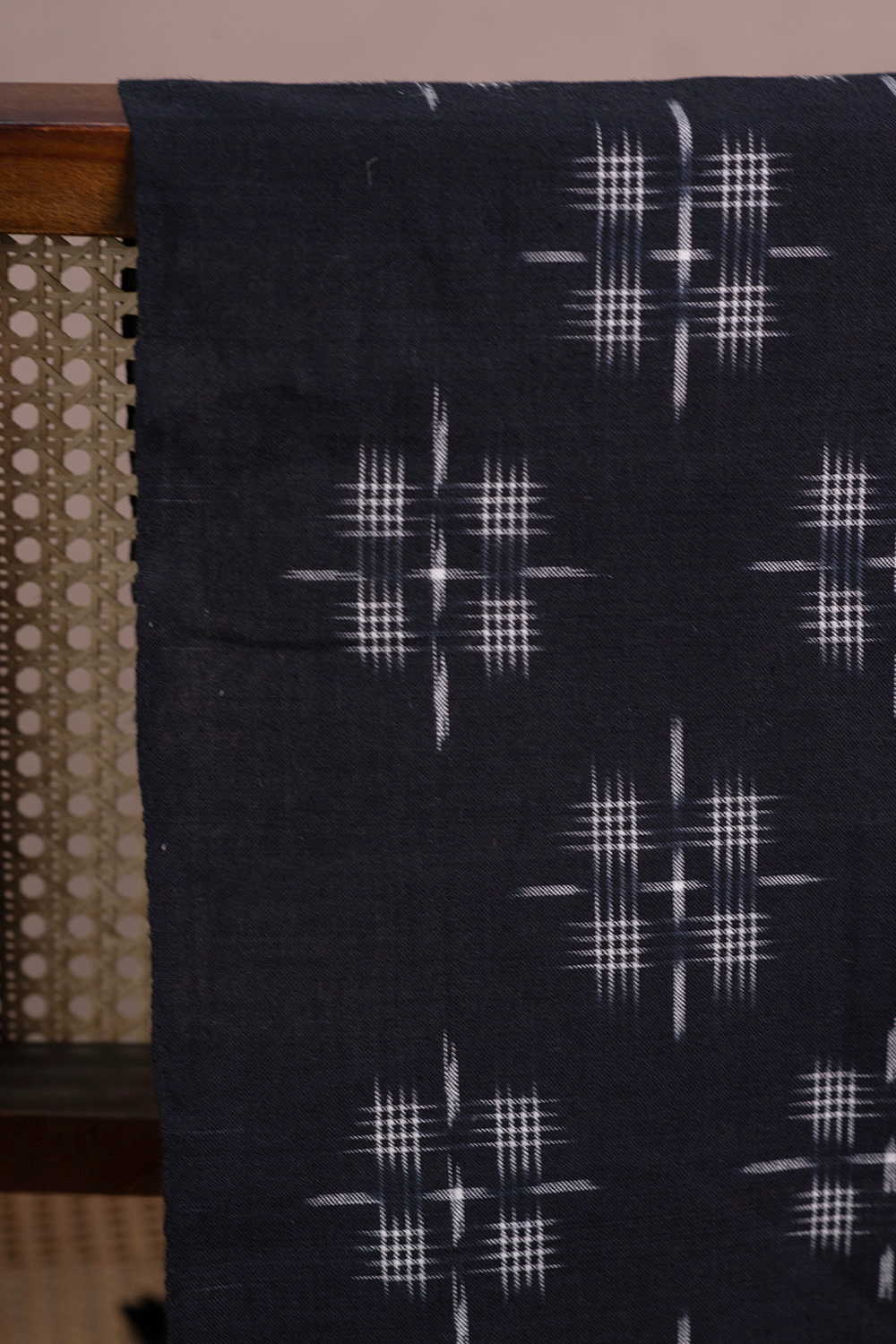 Pitch Black Double Ikat Cotton Fabric