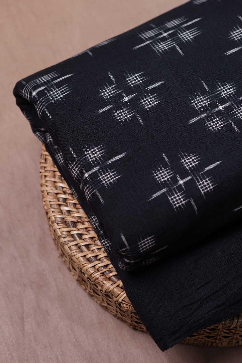 Pitch Black Double Ikat Cotton Fabric - Image 2