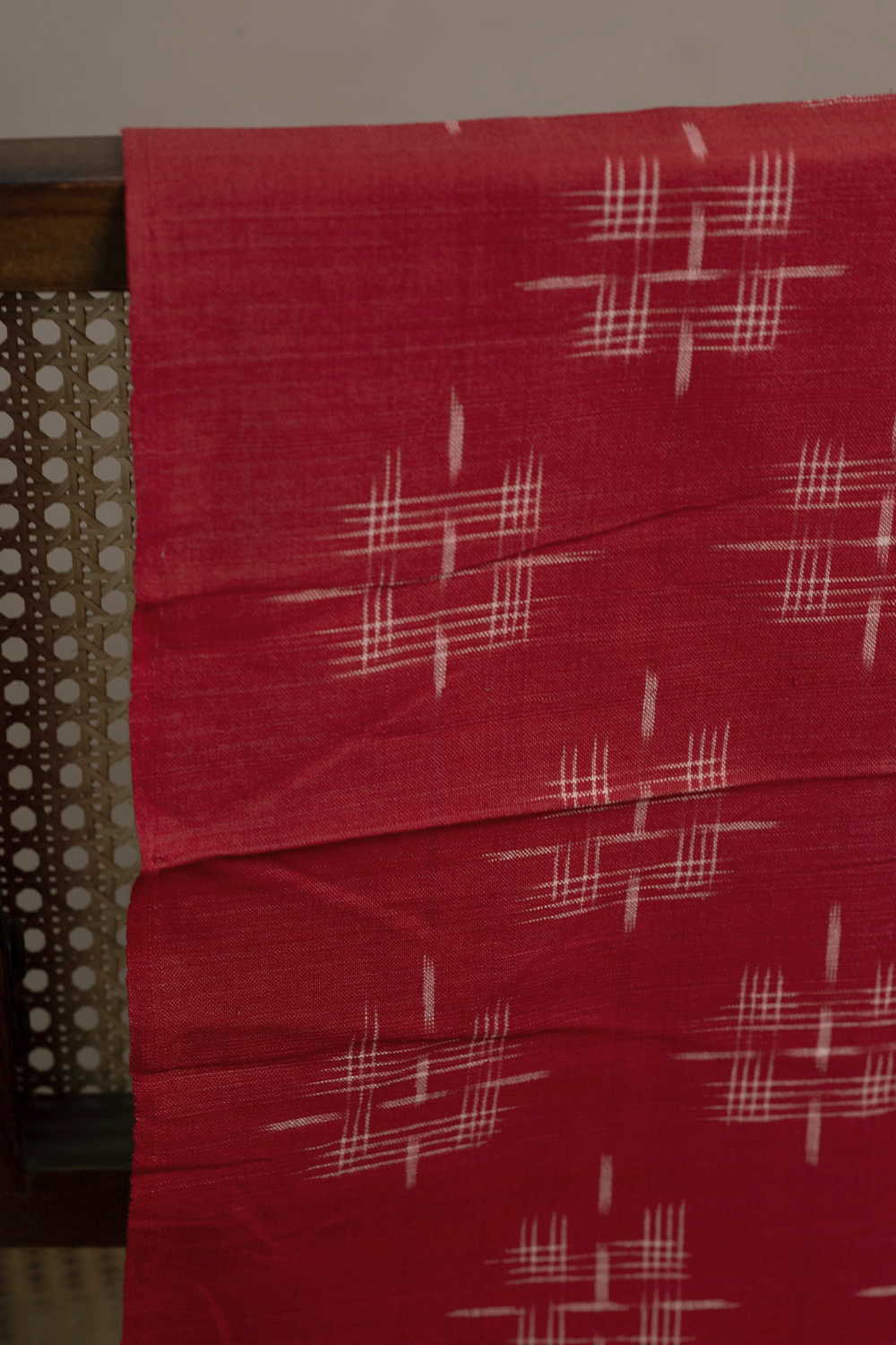 Dark Maroon Double Ikat Cotton Fabric - Image 2