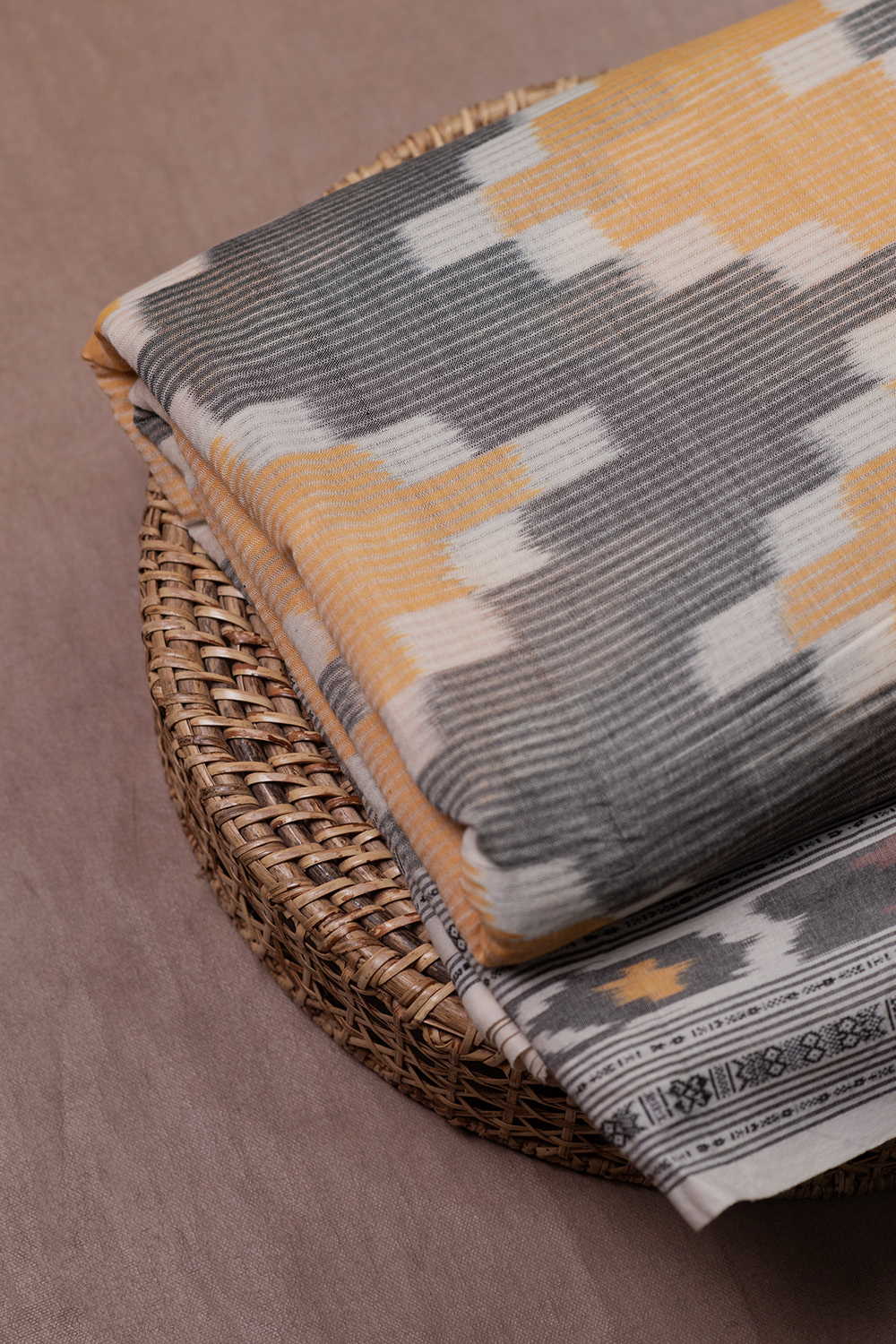 Yellow with Grey Missingweave Ikat Cotton Fabric