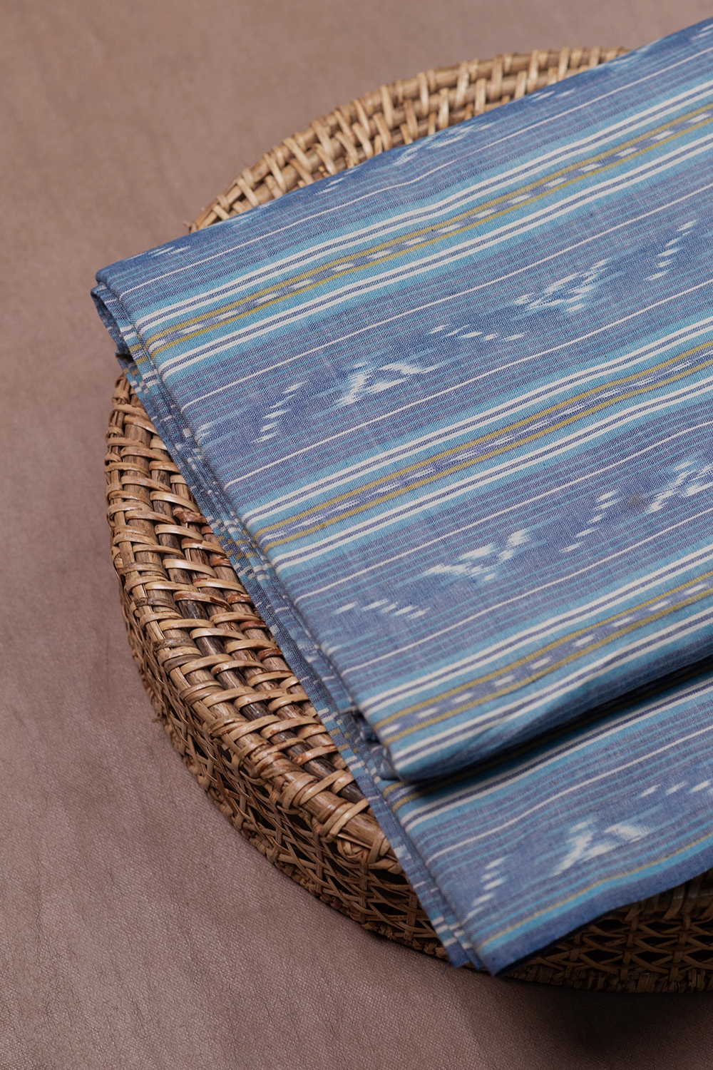 Medium Blue Natural Dyed Ikat Cotton Fabric