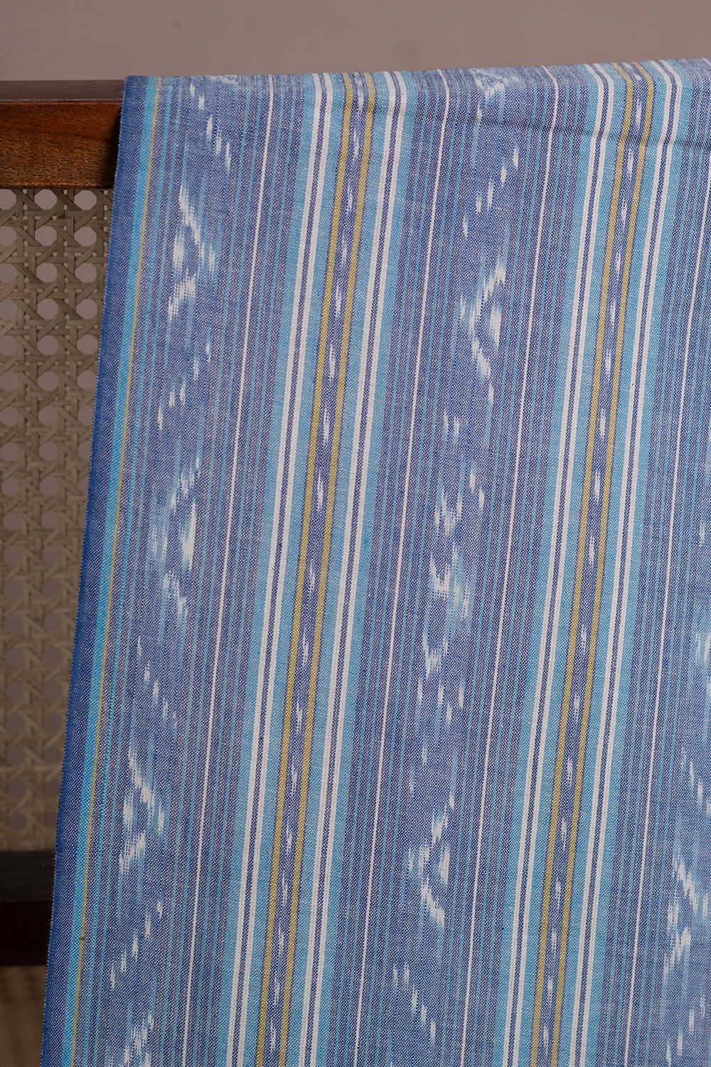 Medium Blue Natural Dyed Ikat Cotton Fabric - Image 3