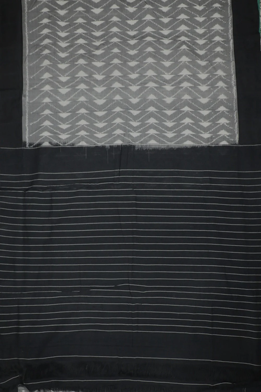 Chevron on Grey Pochampally Ikat Cotton Saree - Image 2