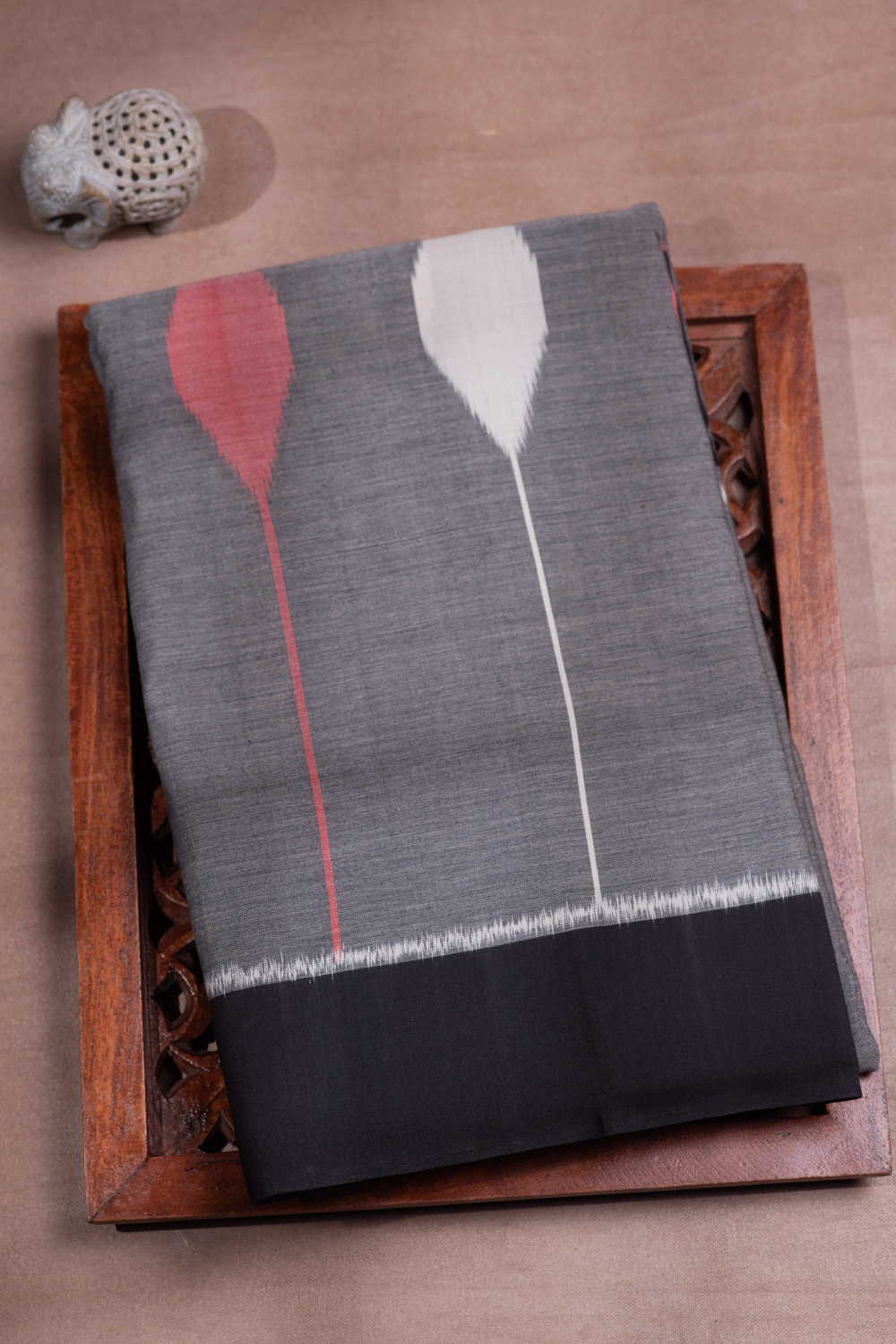 Grey with Black Border Pochampally Ikat Cotton saree
