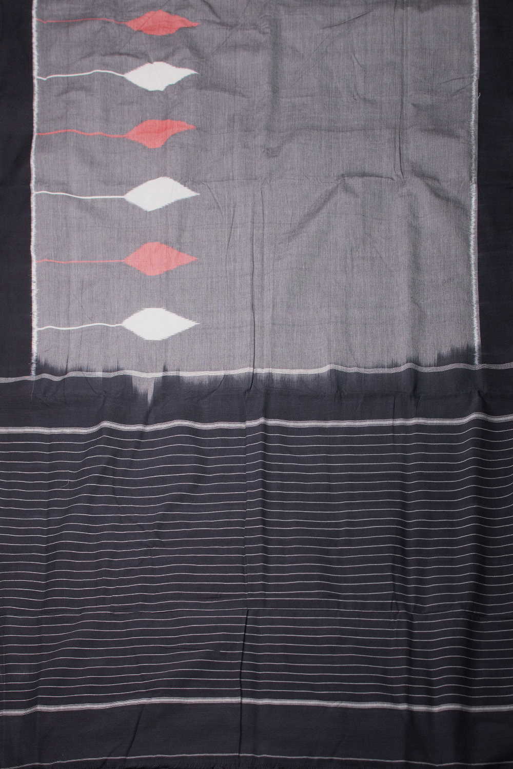 Grey with Black Border Pochampally Ikat Cotton saree - Image 2