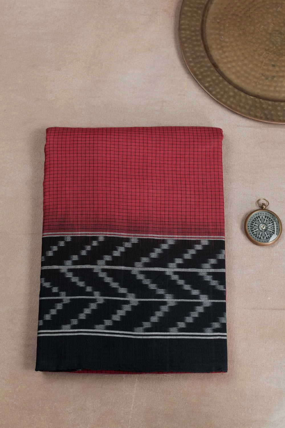 Maroon with Checkered Ikat Cotton saree