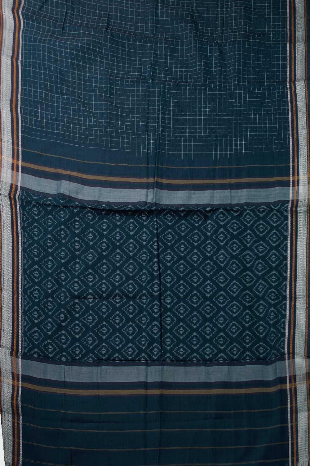 Checkered Pochampally Ikat Cotton saree - Image 2