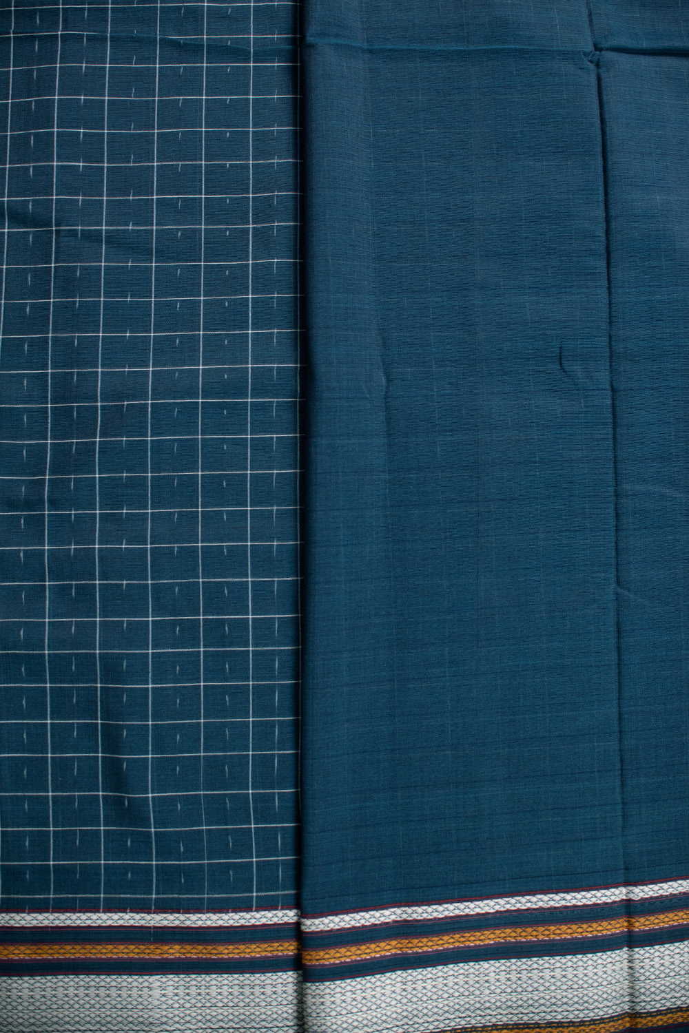Checkered Pochampally Ikat Cotton saree - Image 4