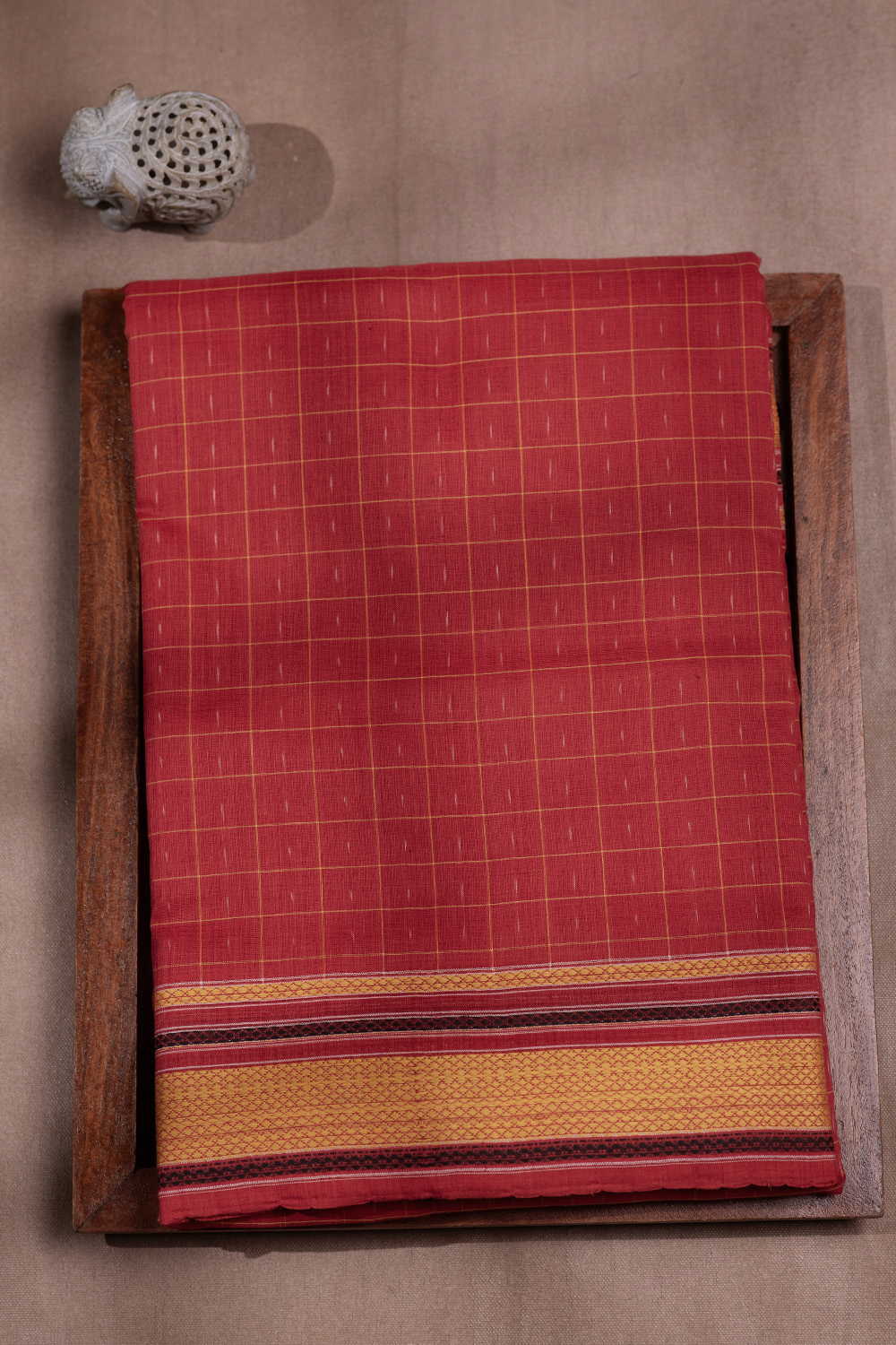 Candy Light Red Ikat Cotton saree
