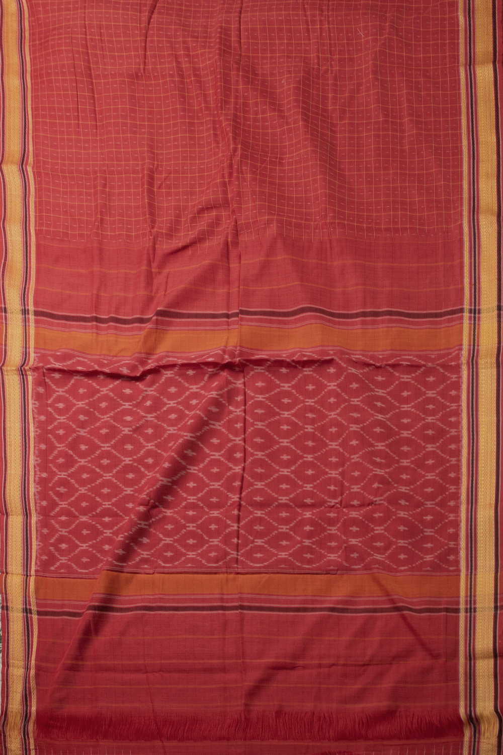 Candy Light Red Ikat Cotton saree - Image 2