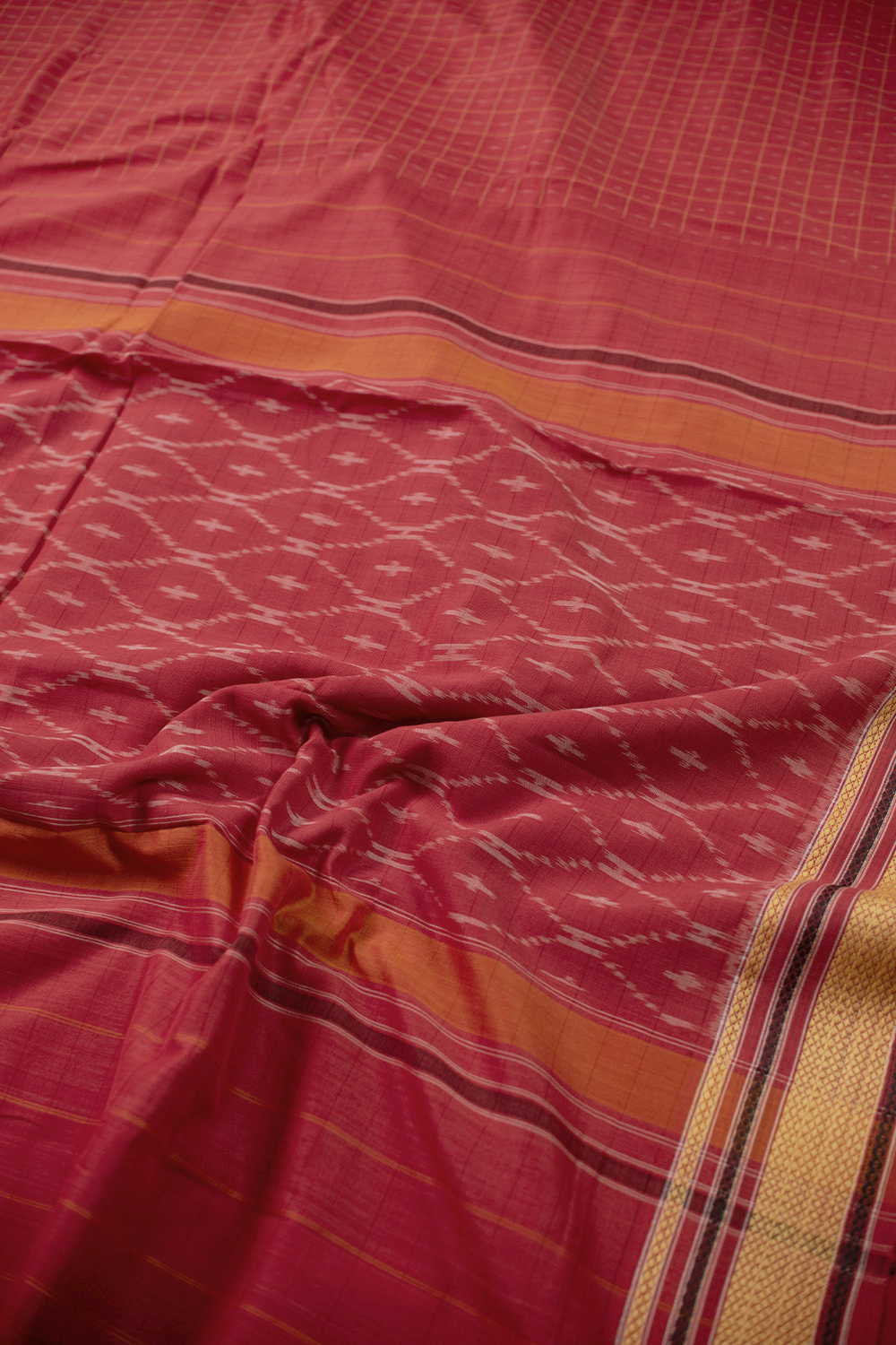 Candy Light Red Ikat Cotton saree - Image 3