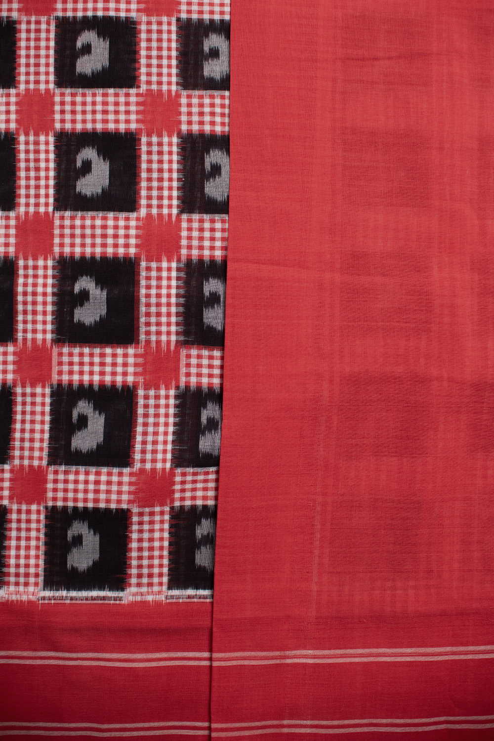 Crimson Mosaic Telia Rumal Ikat Cotton Saree - Image 4