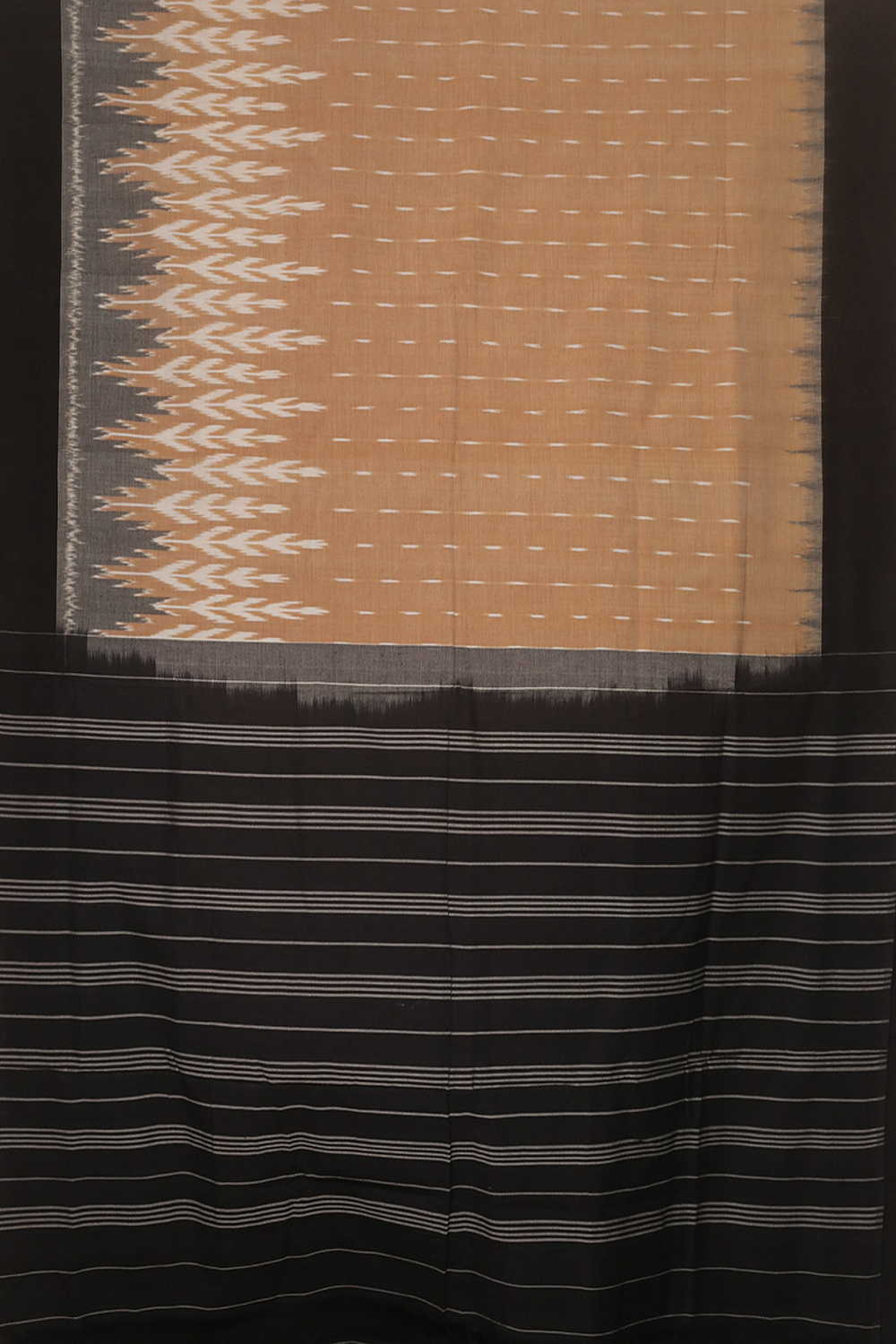Beige with Black Border Ikat Cotton saree - Image 2