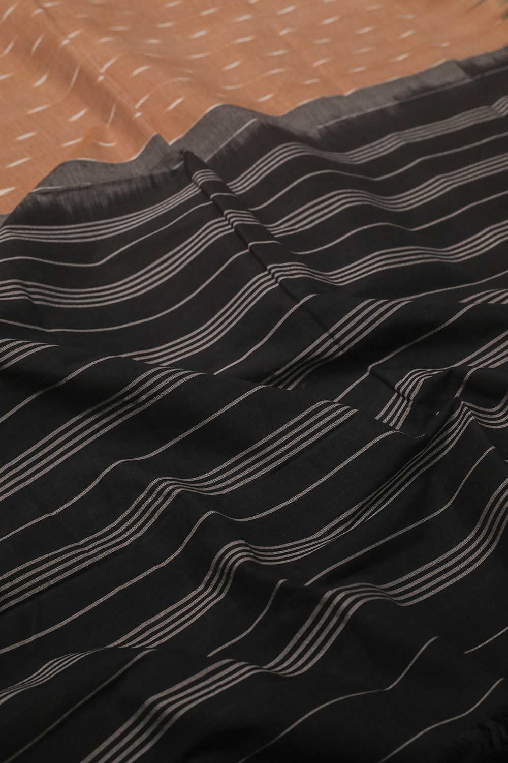 Beige with Black Border Ikat Cotton saree - Image 3