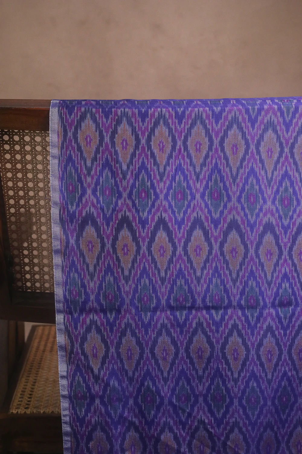 Diagonal Motifs - Violet Ikat Silk Cotton Fabric - Image 2