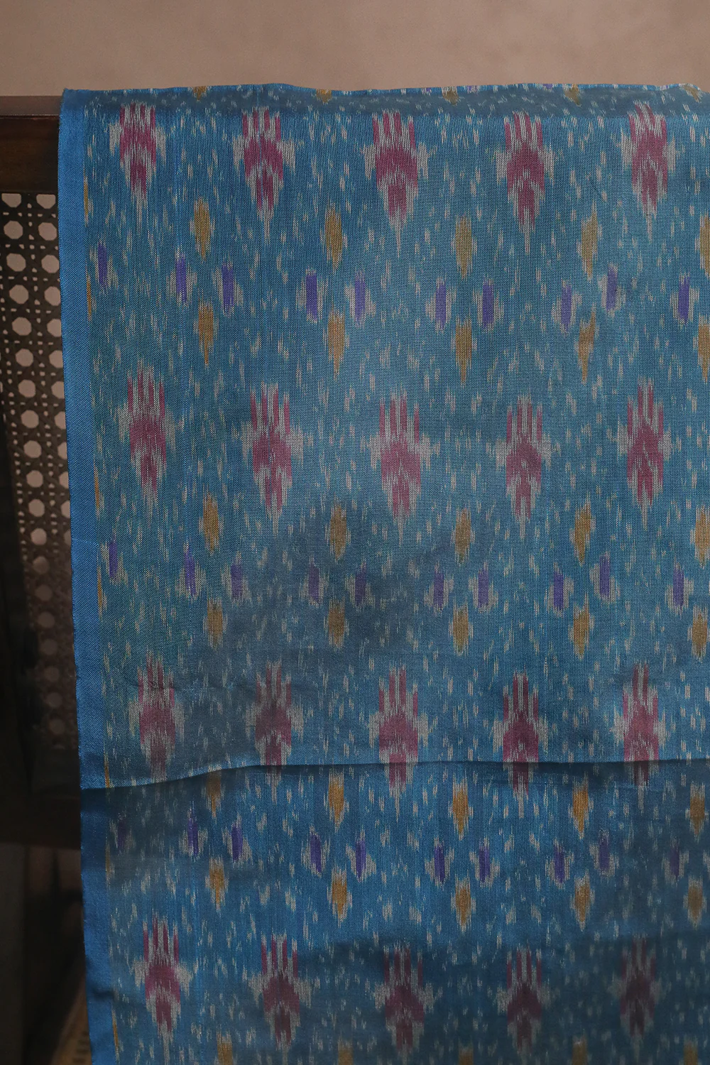 Blue - Ikat Silk Cotton Fabric - Image 3