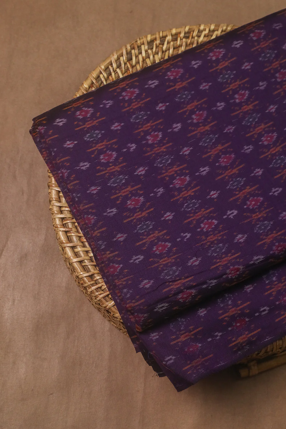 Deep Purple Ikat Silk Cotton Fabric