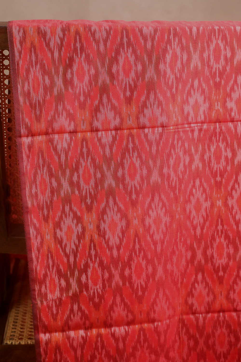 Shade of Maroon Ikat Silk Cotton Fabric - Image 3
