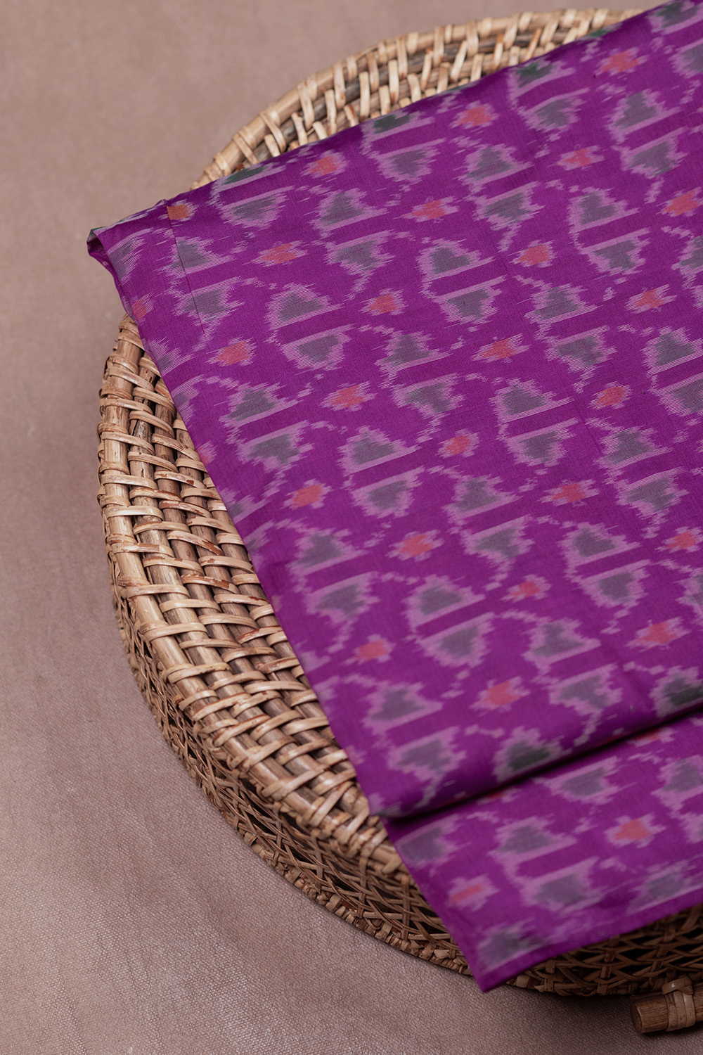 Magenta Pink Ikat Silk Cotton Fabric