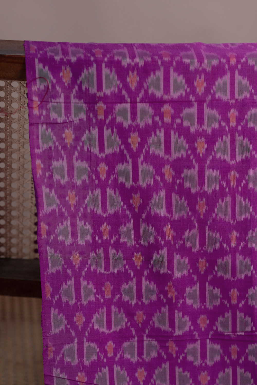 Magenta Pink Ikat Silk Cotton Fabric - Image 2