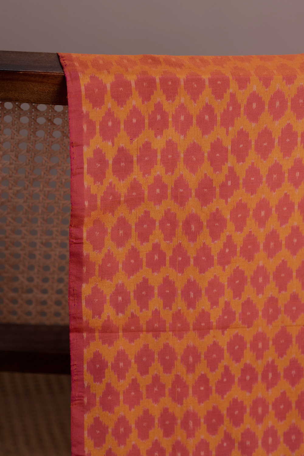 Orange Motifs - Yellow Ikat Silk Cotton Fabric - Image 2