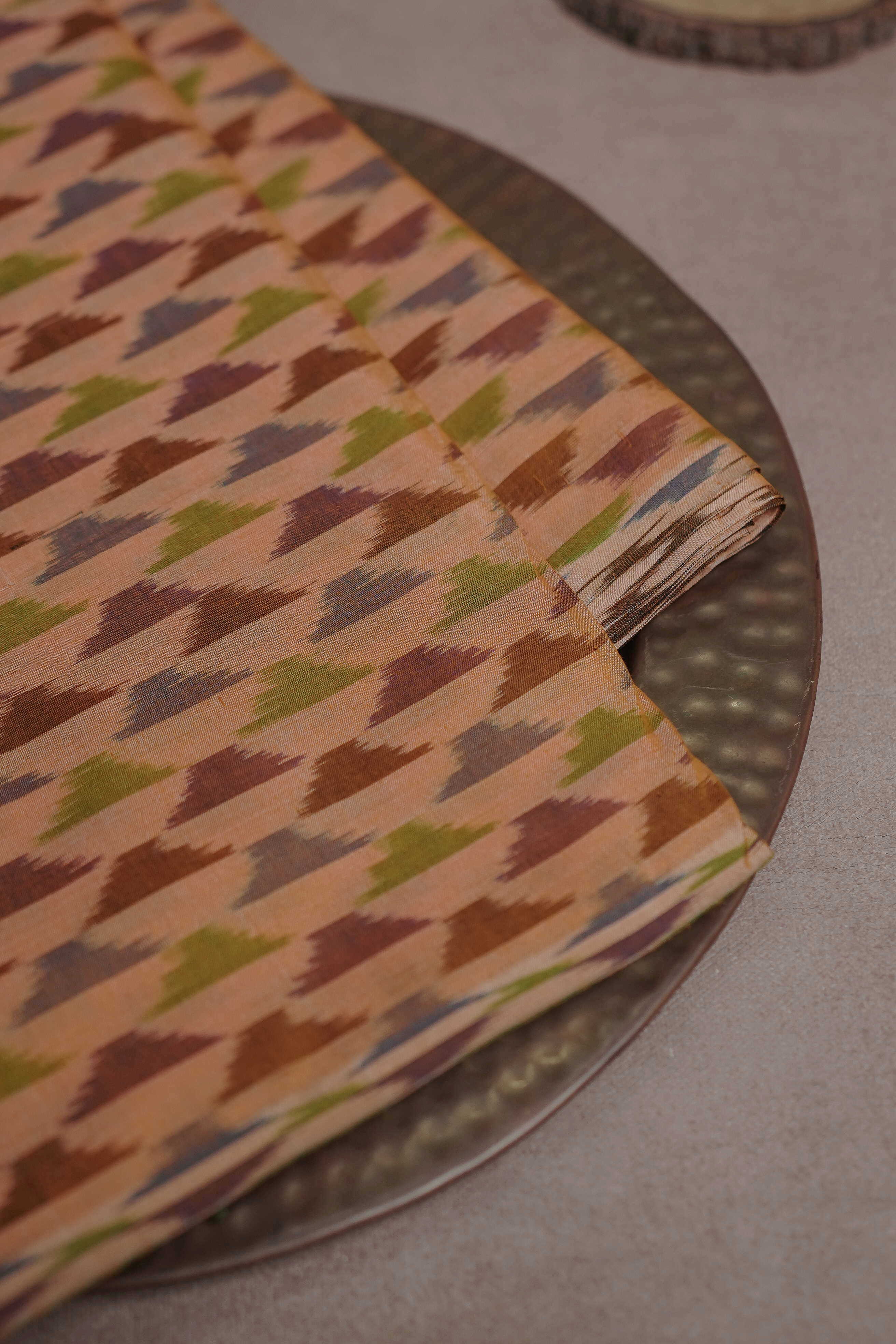 Light Orange Ikat Silk Cotton Fabric