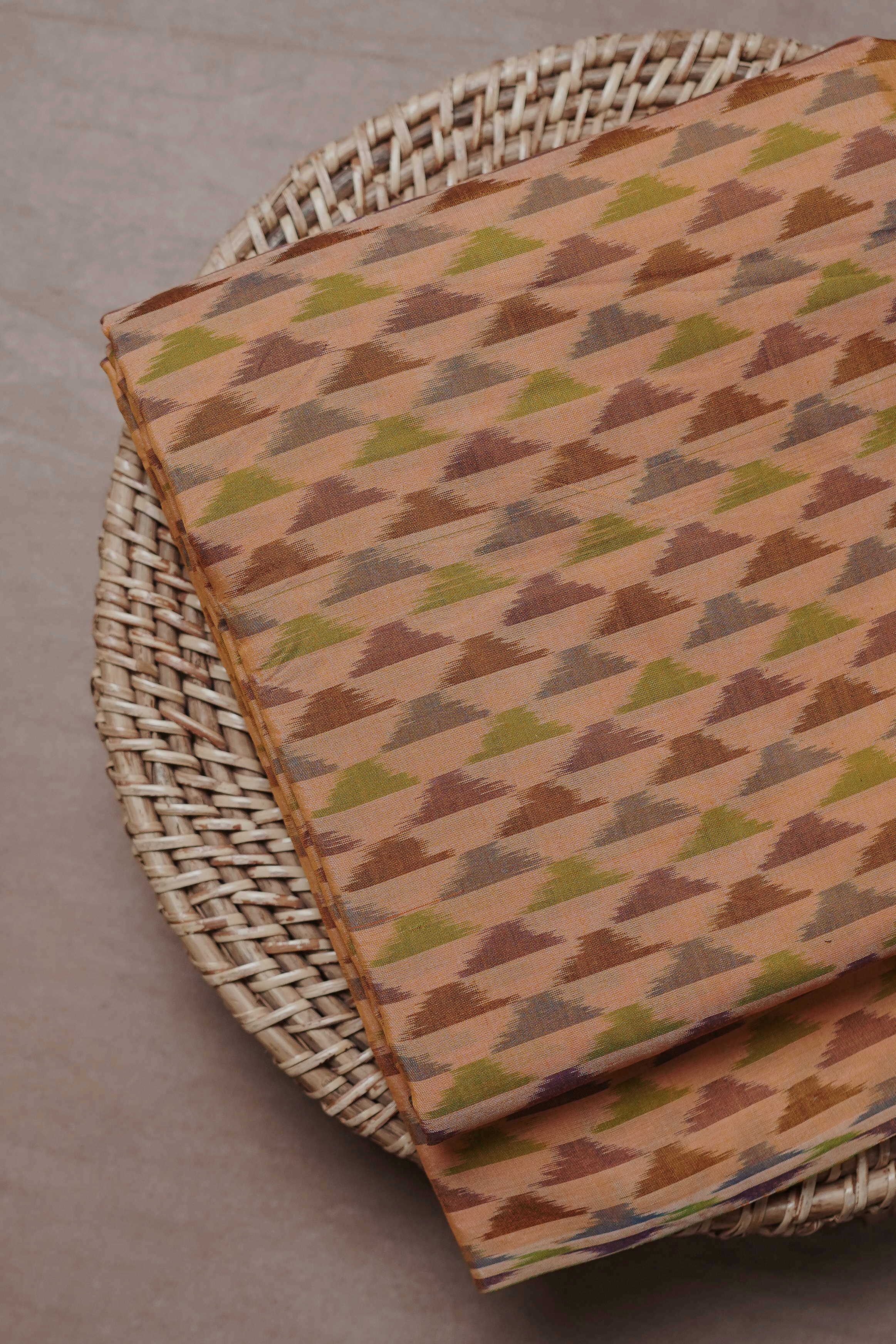 Light Orange Ikat Silk Cotton Fabric - Image 2