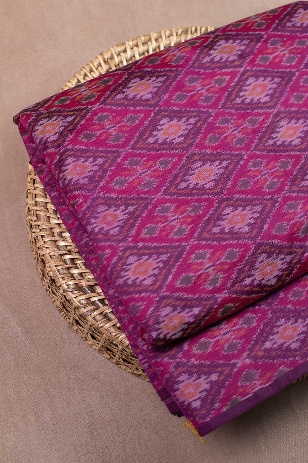 Pink Ikat Silk Cotton Fabric - Image 3