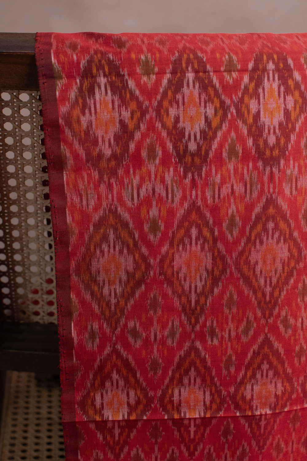 Maroon Ikat Silk Cotton Fabric