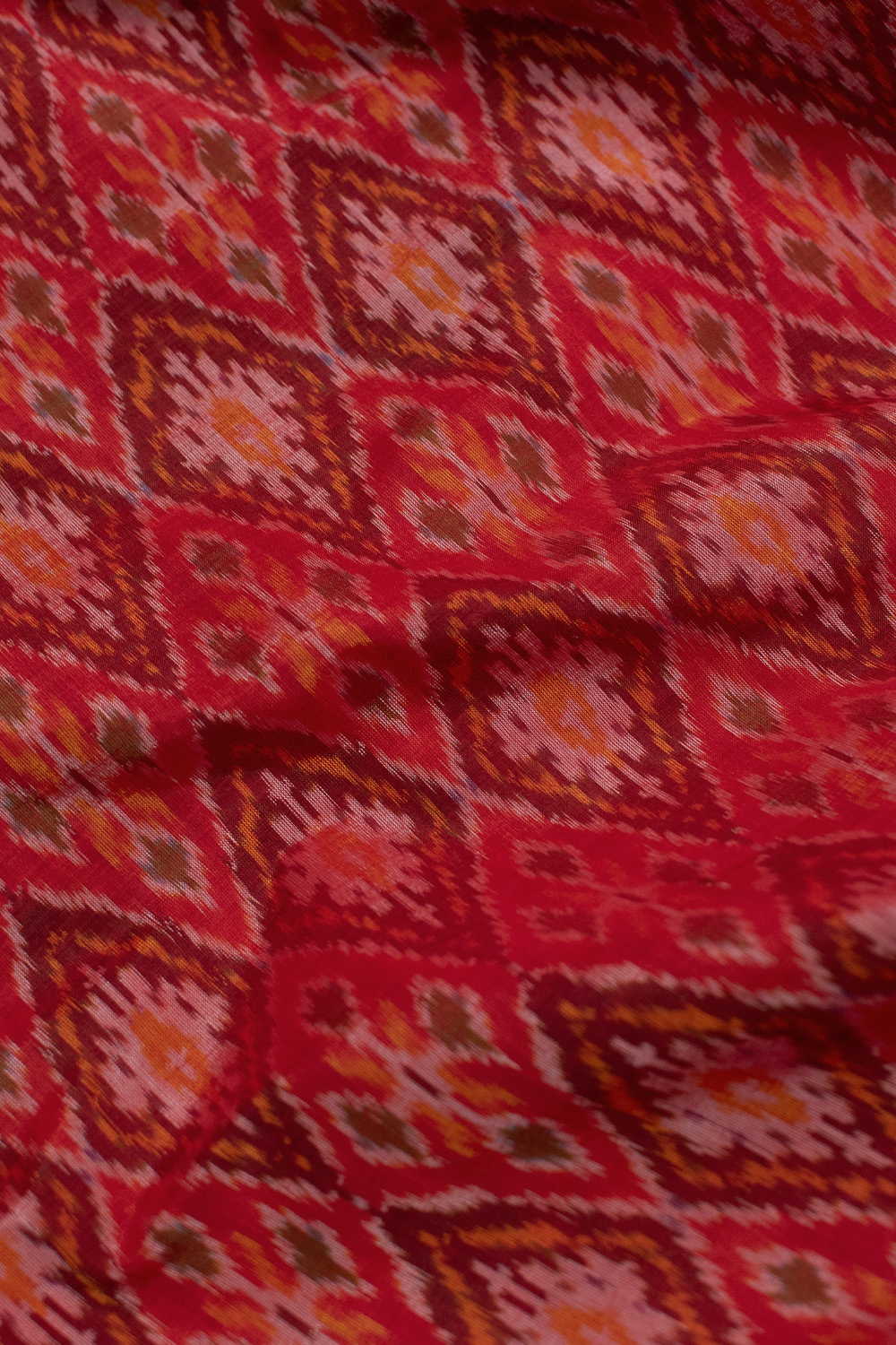 Maroon Ikat Silk Cotton Fabric - Image 2