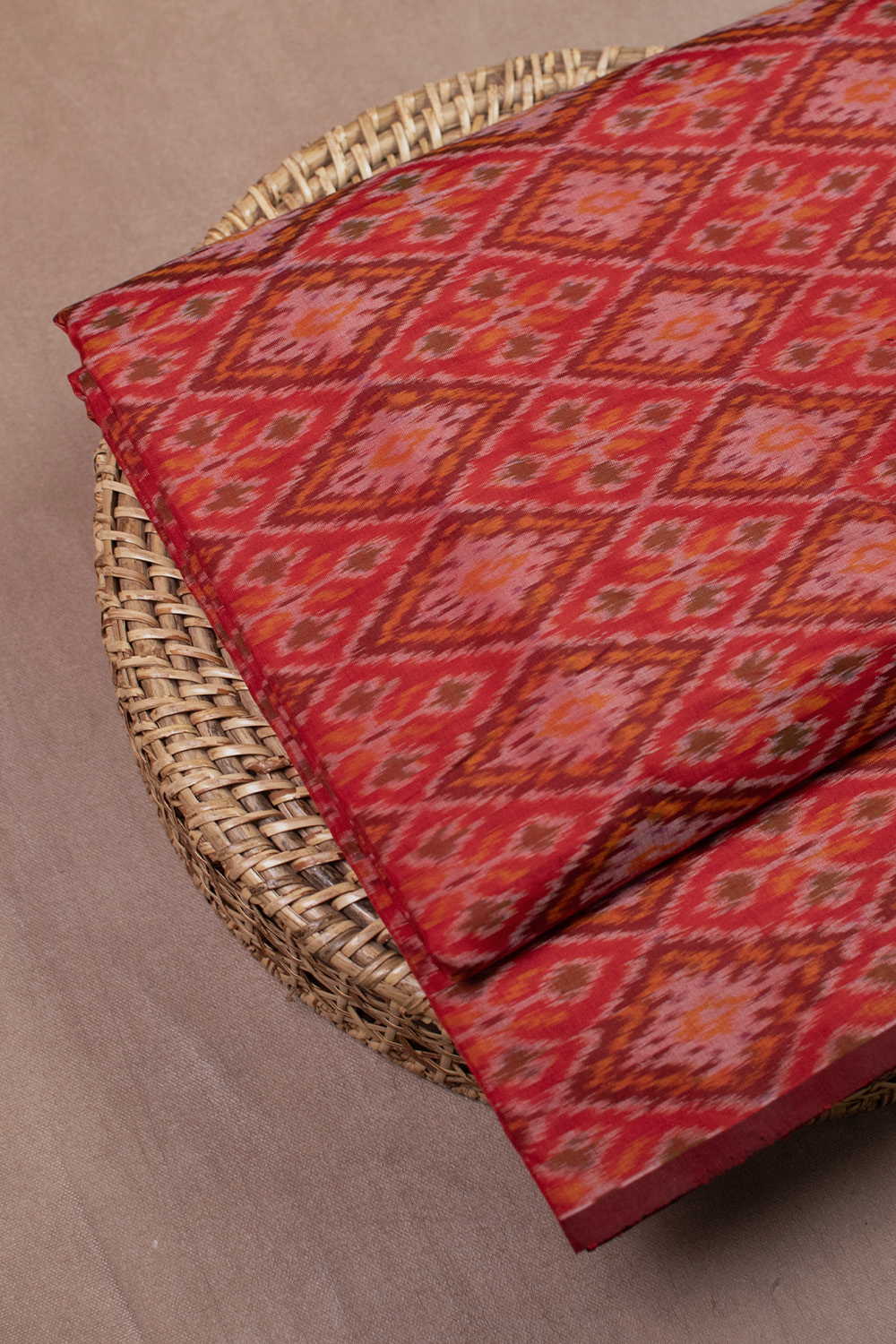 Maroon Ikat Silk Cotton Fabric - Image 3