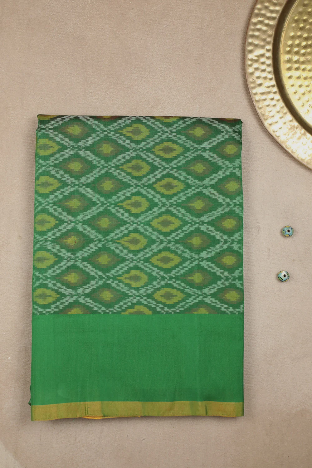 Leaf Green Ikat Silk Cotton Saree