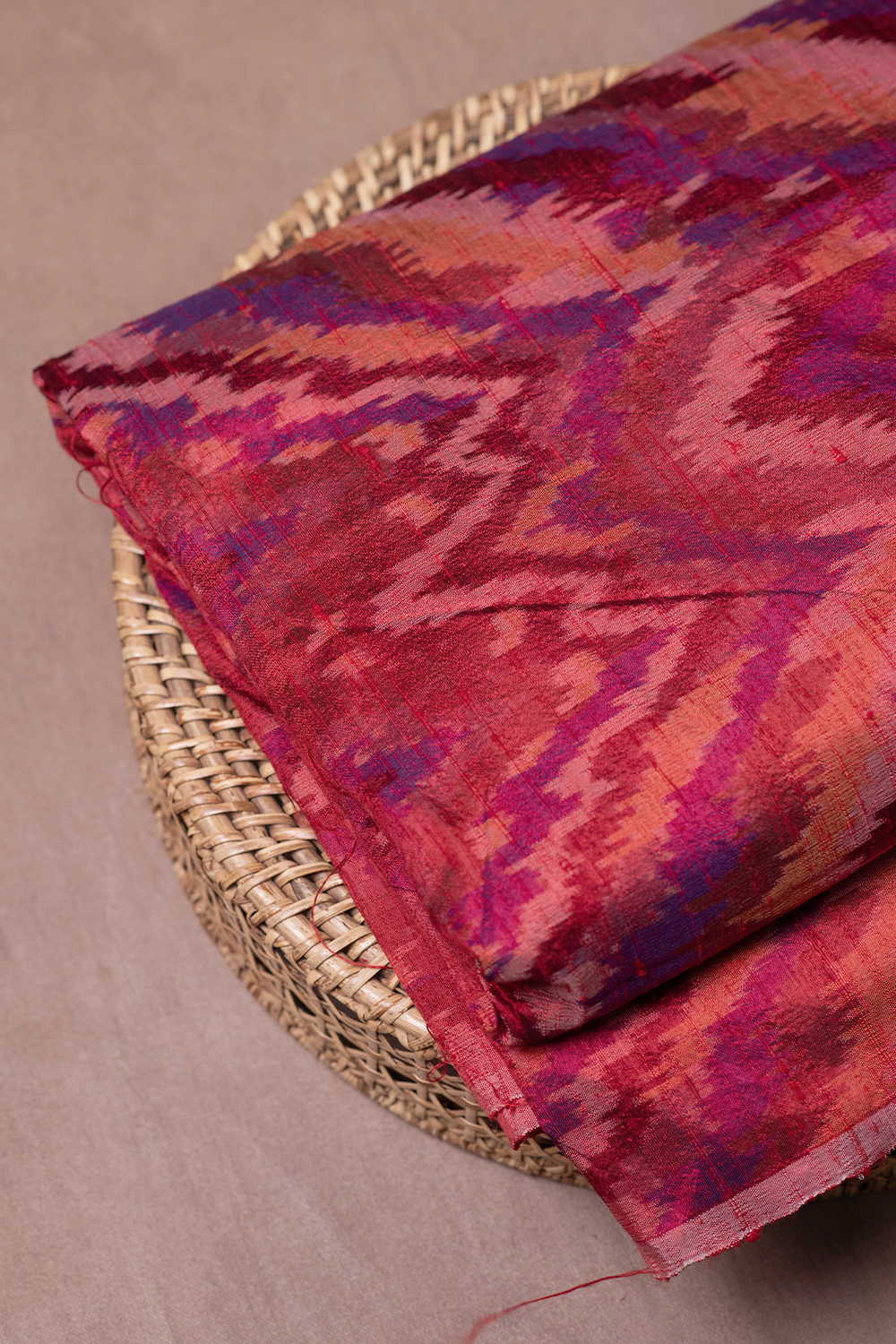 Crimson Mosaic Ikat Silk Fabric
