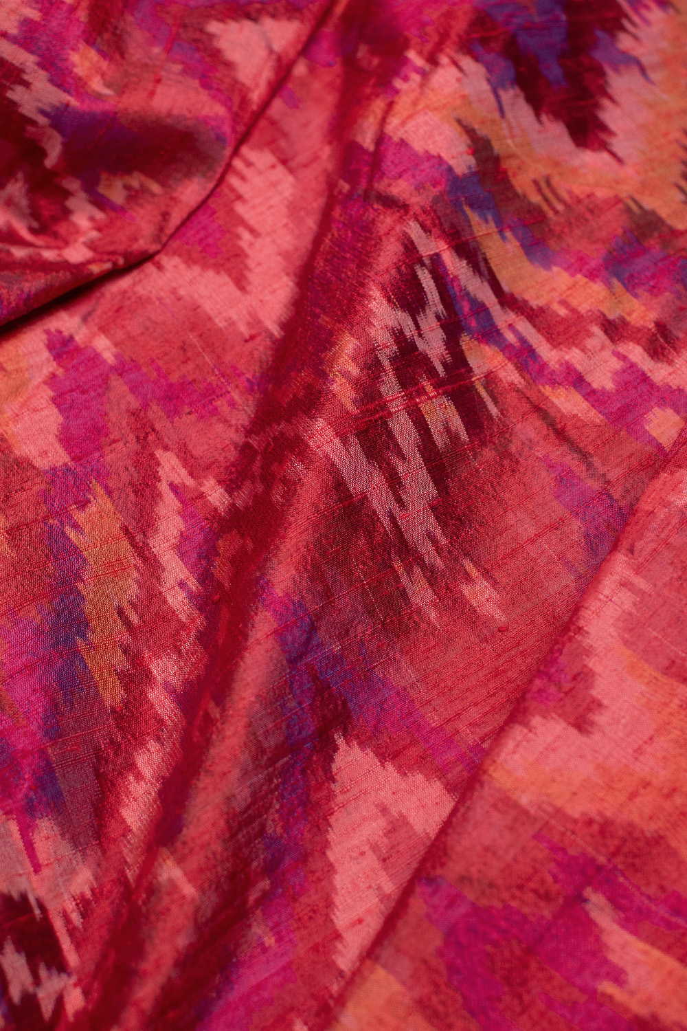 Crimson Mosaic Ikat Silk Fabric - Image 2