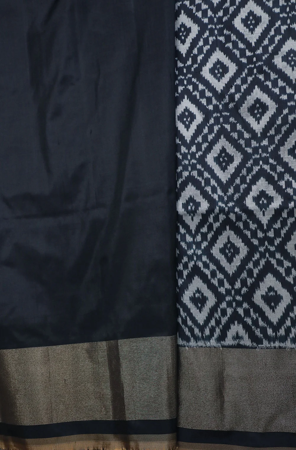Grey Patterns on Black Ikat Silk saree - Image 4