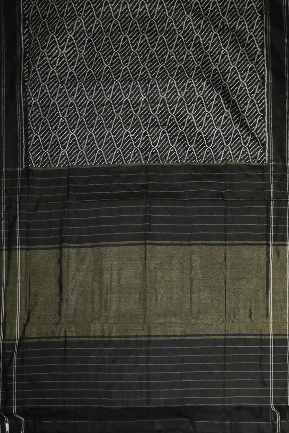 Grey Pattern on Black Ikat Silk Saree - Image 2