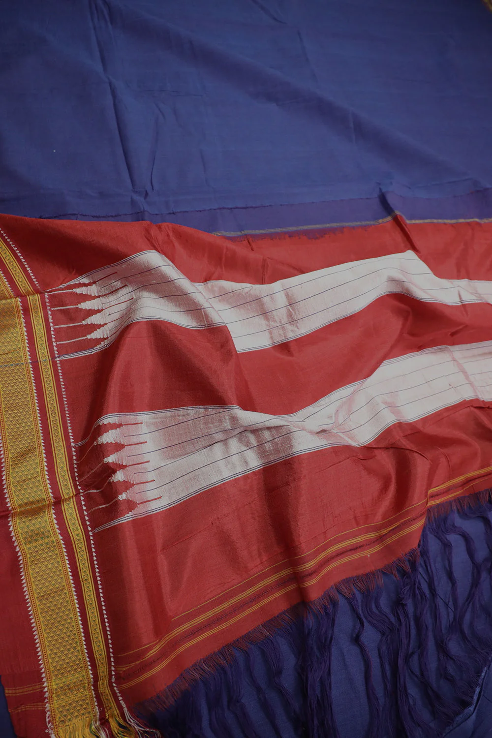 Egyptian Blue Ilkal Cotton Saree - Image 3