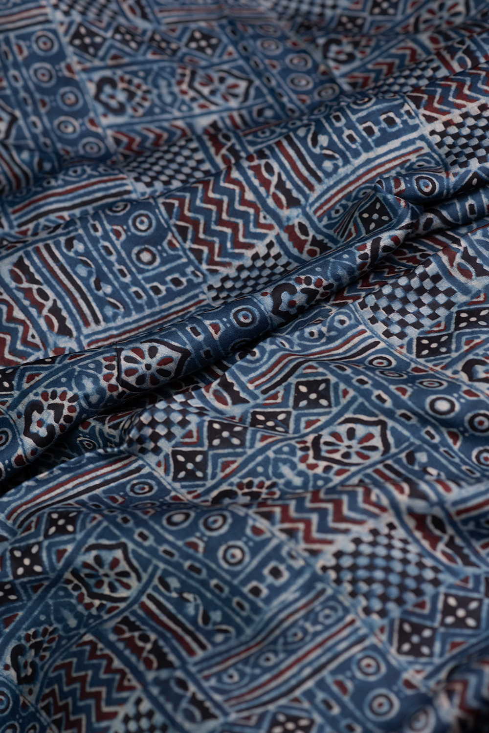 Indigo Ajrak Modal Silk Fabric - 0.55m - Image 3