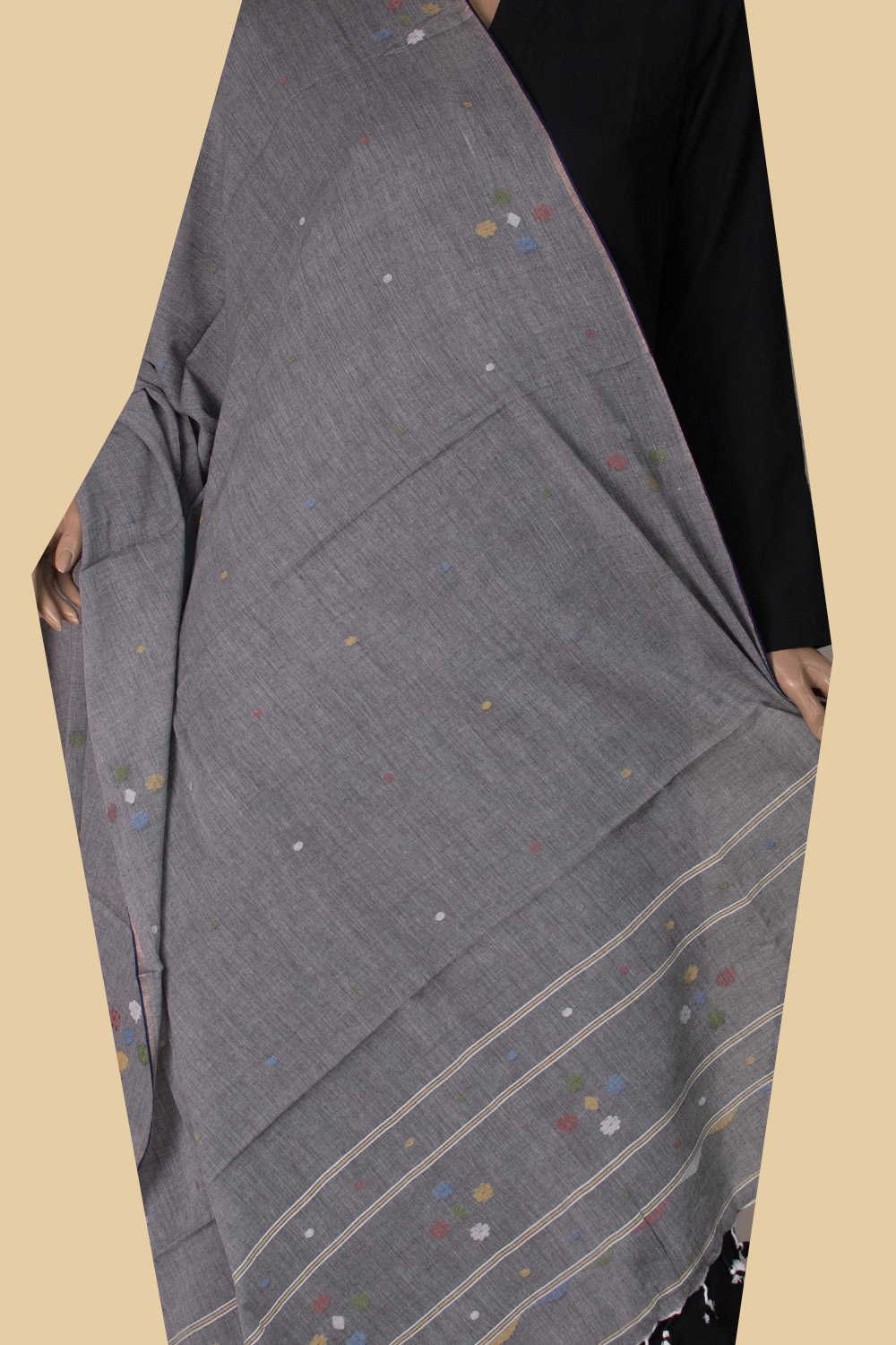 Grey Shaded Jamdani Cotton Dupatta