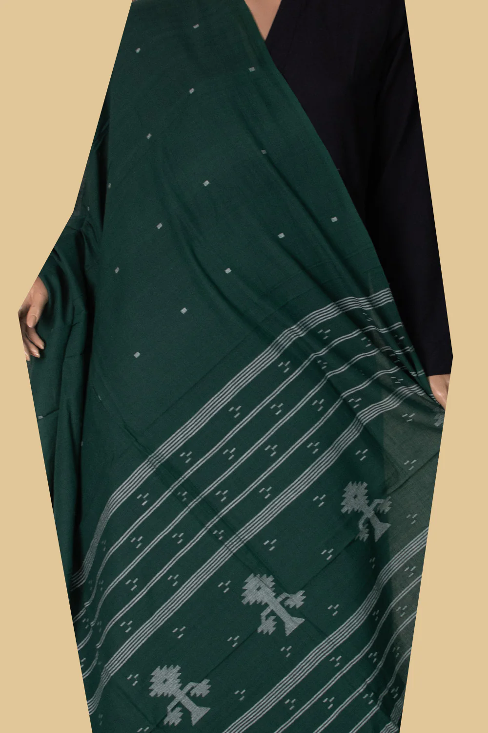 Deep Green Jamdani Cotton Dupatta