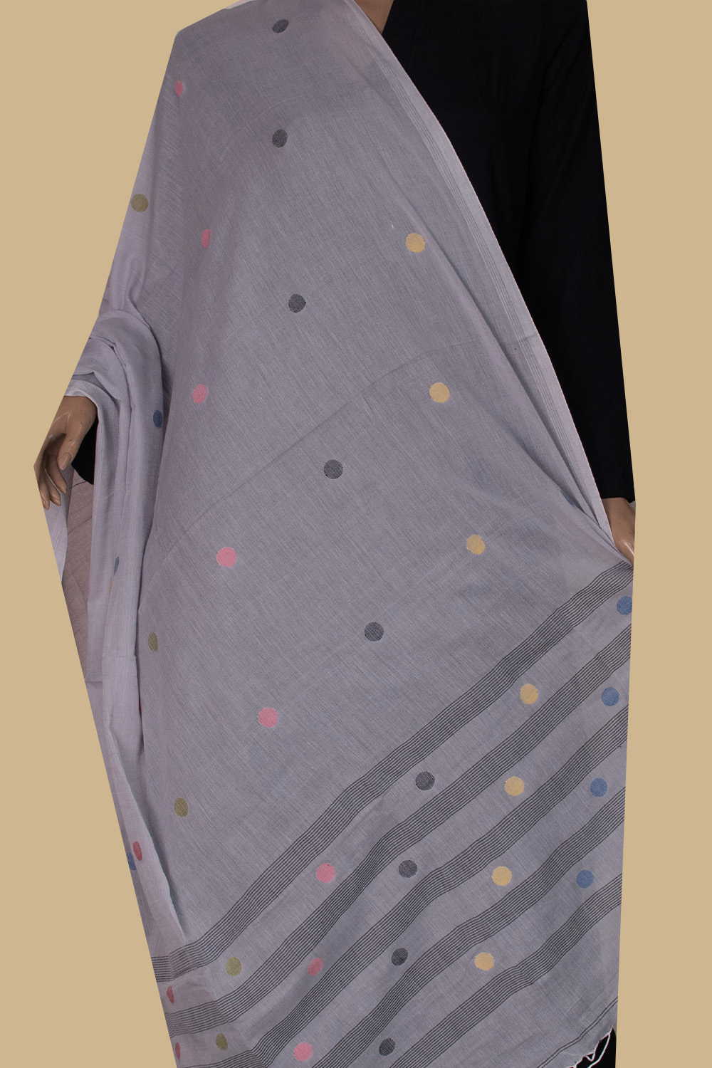 Motifs on Grey Jamdani Cotton Dupatta