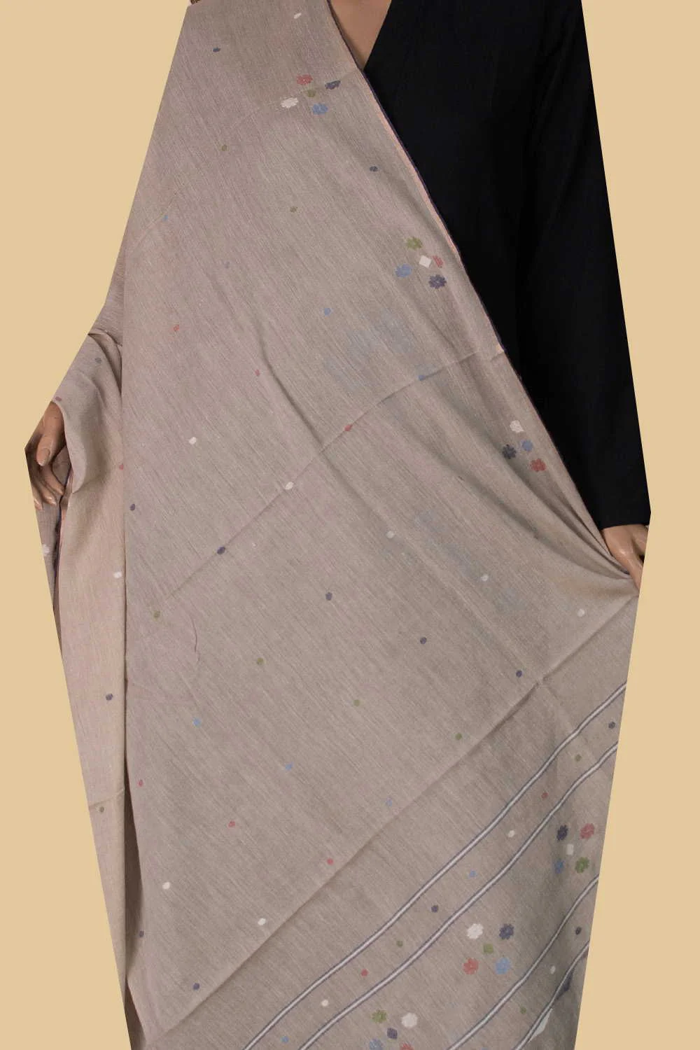 Beige Shaded Jamdani Cotton Dupatta - Image 2