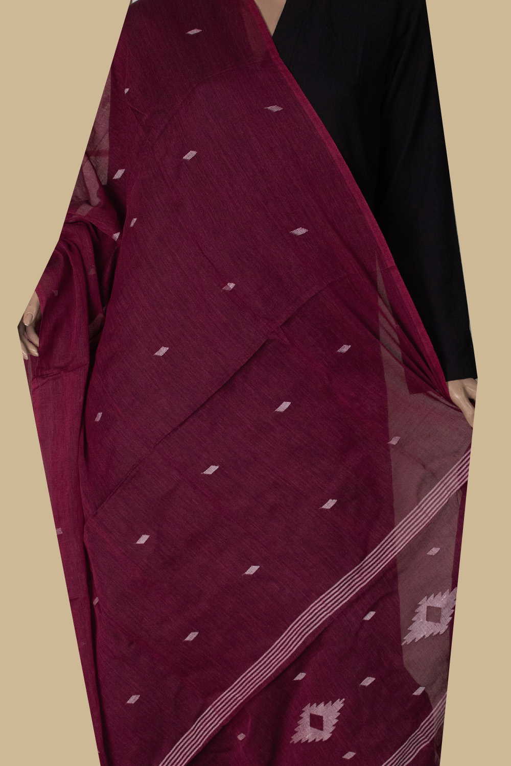Cream Buttas on Pink Jamdani Cotton Dupatta